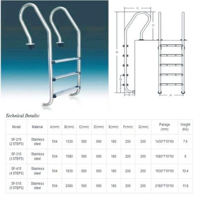De Stappen van de de Poolladder van SS304 Inground